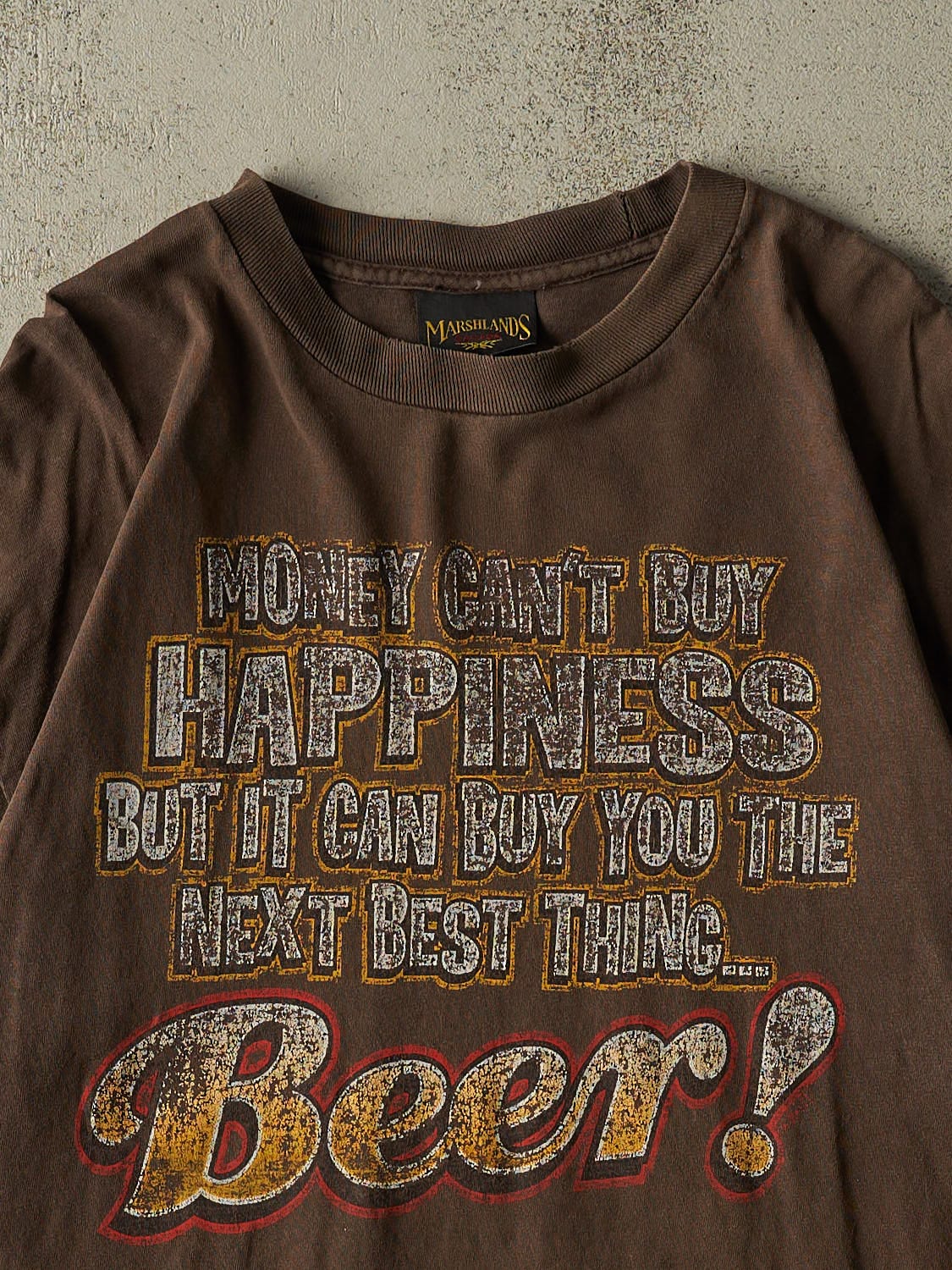 Vintage 90s Brown "Money Can't Buy Happiness" Beer Tee (XL)