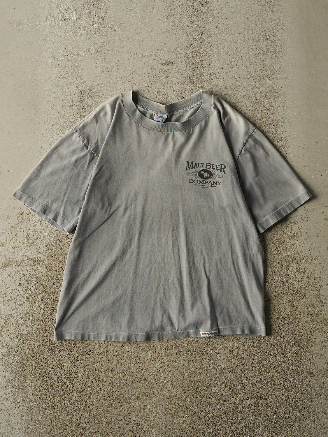 Vintage 80s Sun Faded Grey Aloha Lager Maui Beer Co Tee (S)