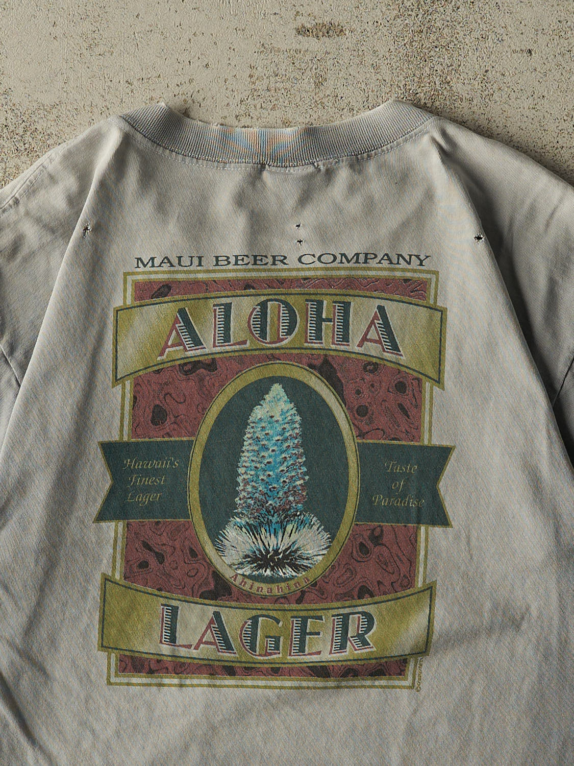 Vintage 80s Sun Faded Grey Aloha Lager Maui Beer Co Tee (S)