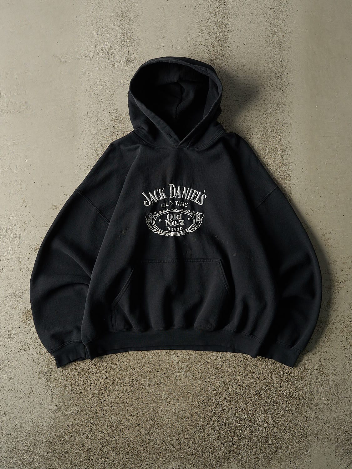 Vintage 90s Faded Black Jack Daniels Embroidered Hoodie (M)