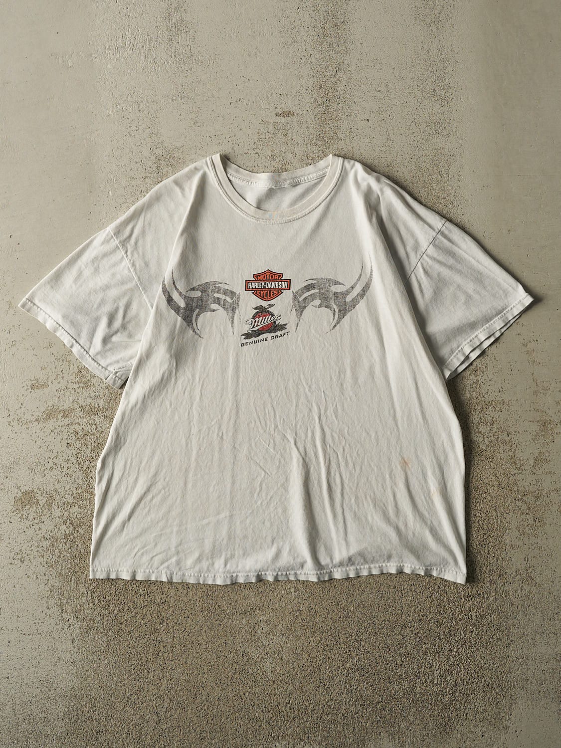 Vintage Y2K White Harley Davidson x Miller Genuine Draft Tee (L/XL)