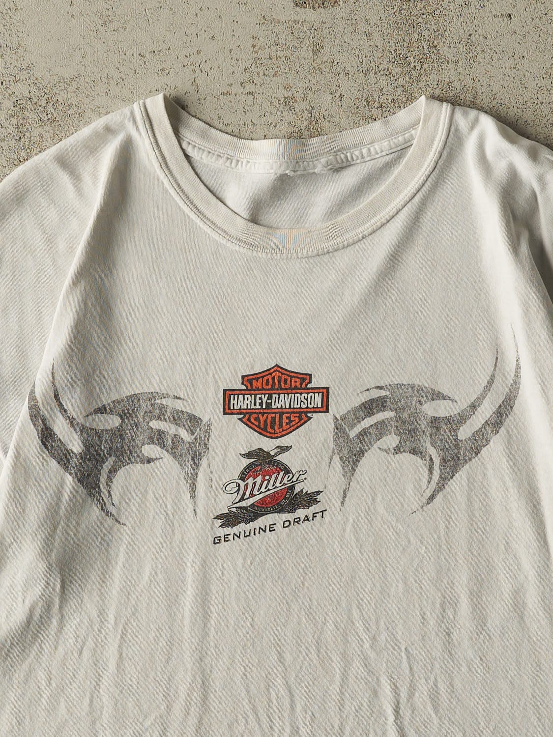 Vintage Y2K White Harley Davidson x Miller Genuine Draft Tee (L/XL)