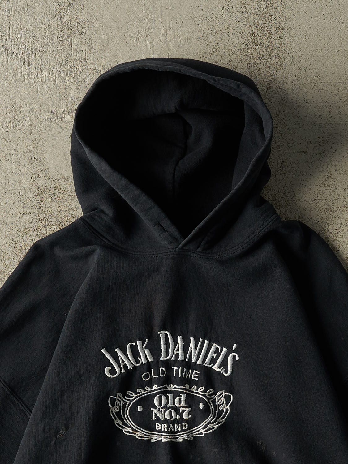 Vintage 90s Faded Black Jack Daniels Embroidered Hoodie (M)