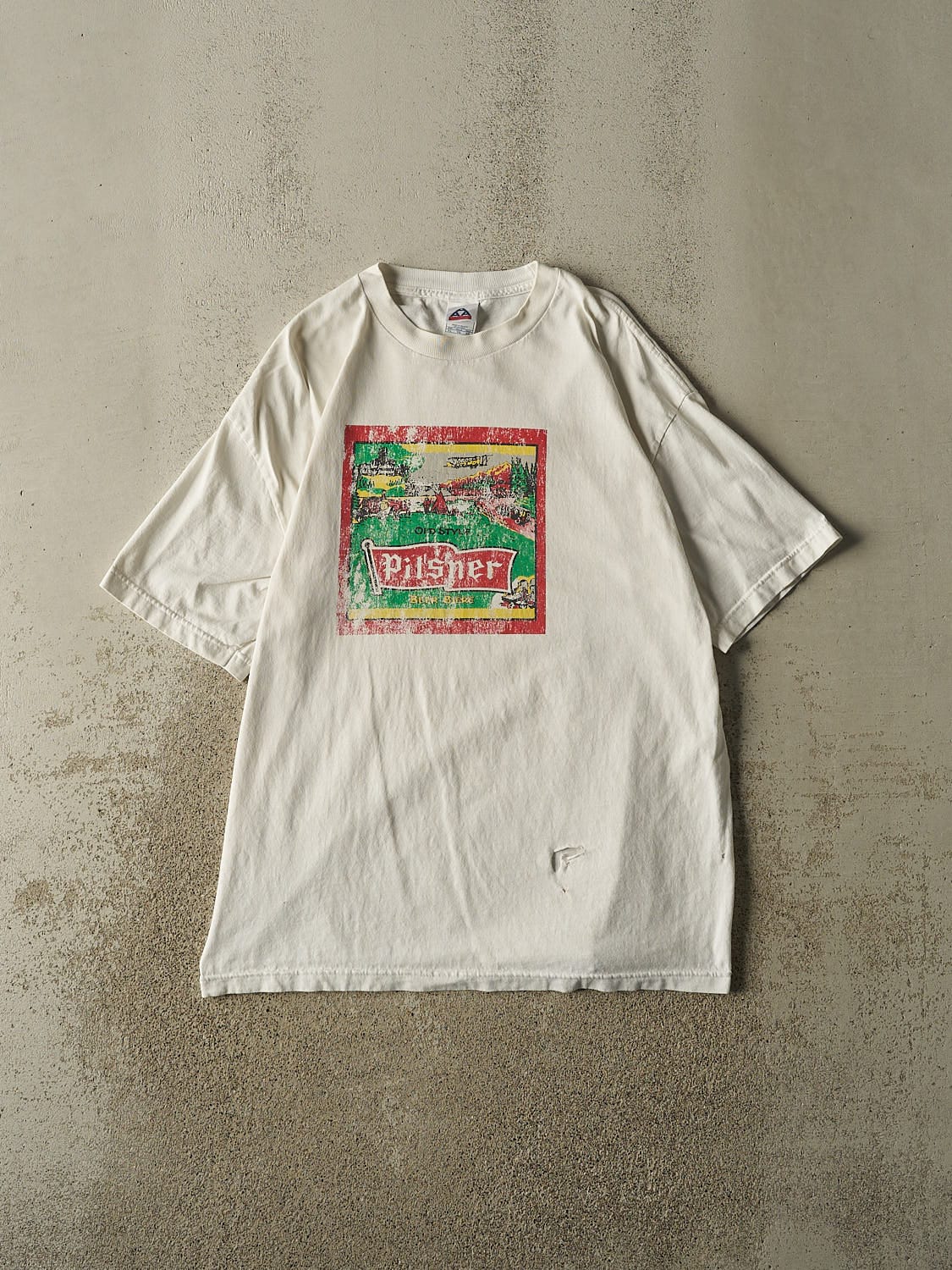 Vintage Y2K White Pilsner Beer Tee (L/XL)