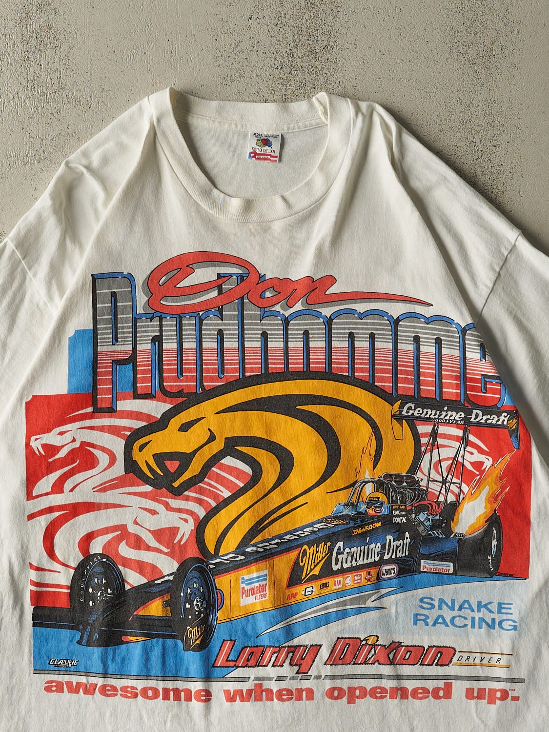 Vintage 95' White Miller Genuine Draft Racing Don Prudhomme Single Stitch Tee (XXL/XXXL)