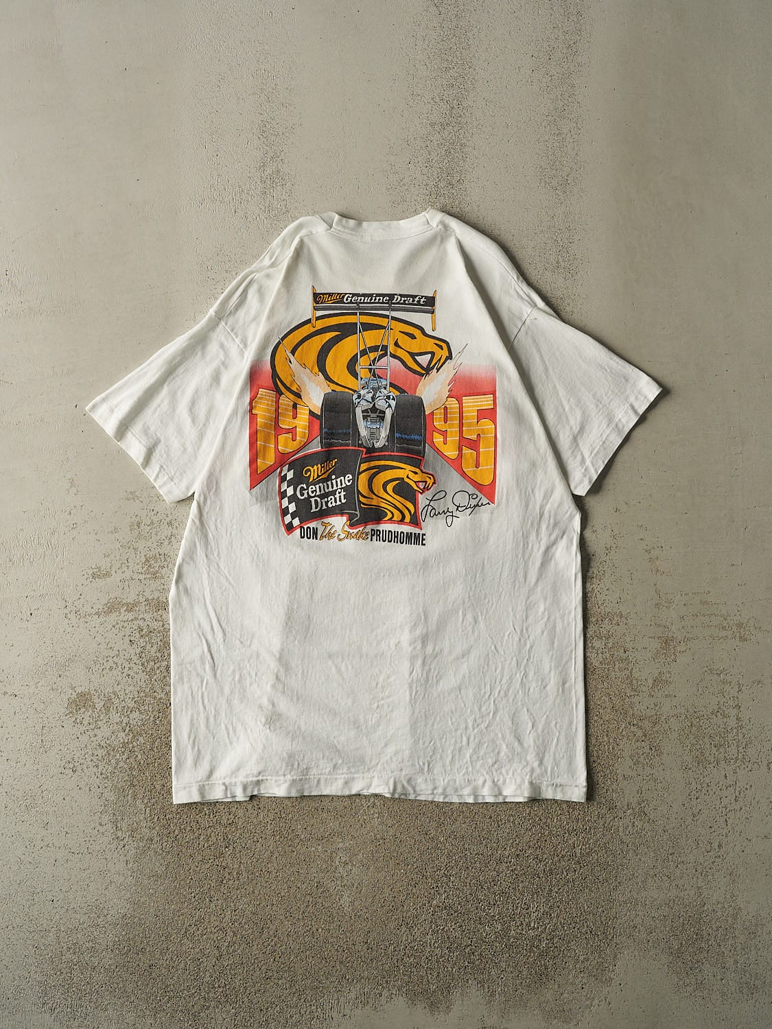 Vintage 95' White Miller Genuine Draft Racing Don Prudhomme Single Stitch Tee (XXL/XXXL)