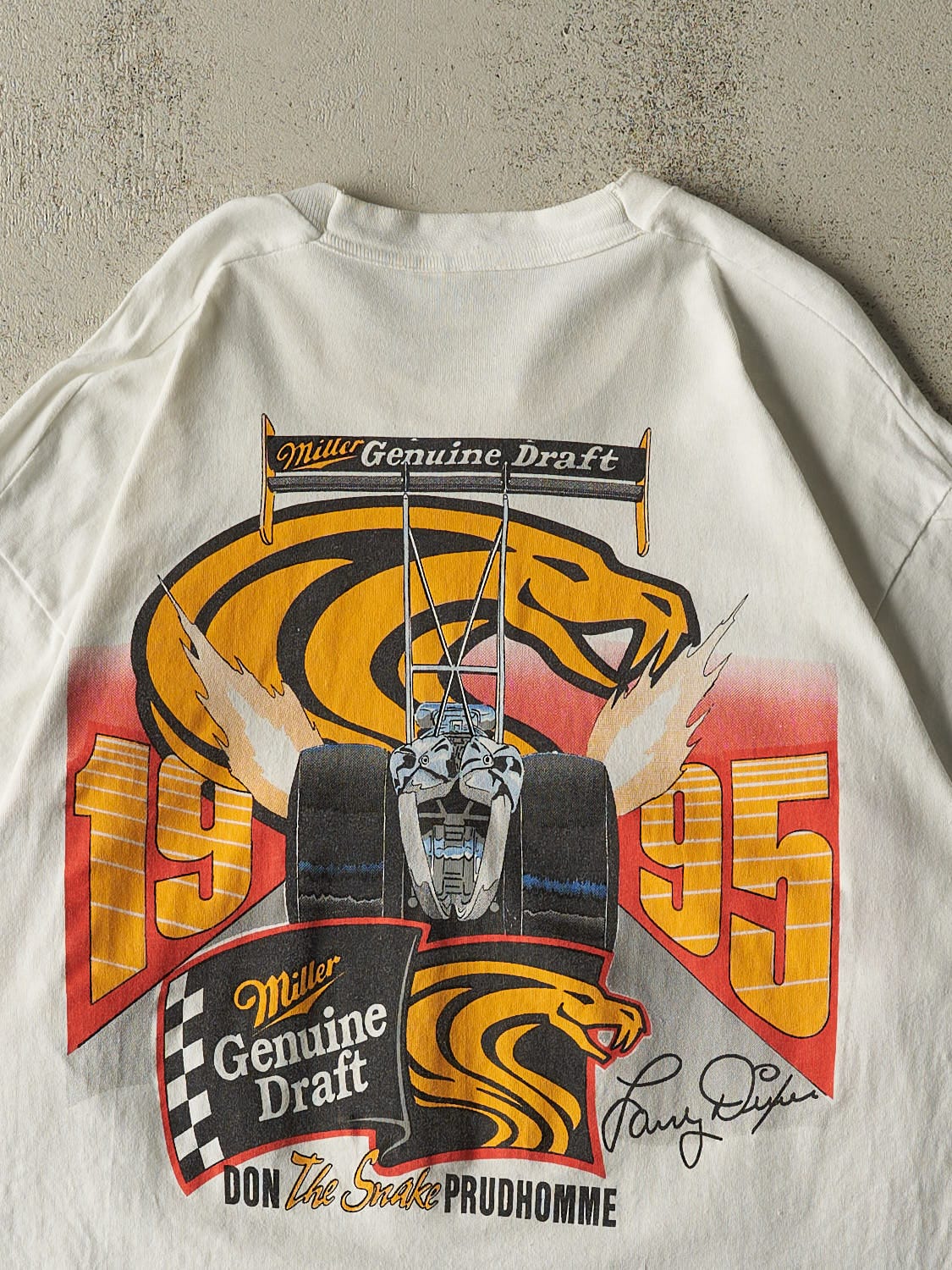 Vintage 95' White Miller Genuine Draft Racing Don Prudhomme Single Stitch Tee (XXL/XXXL)