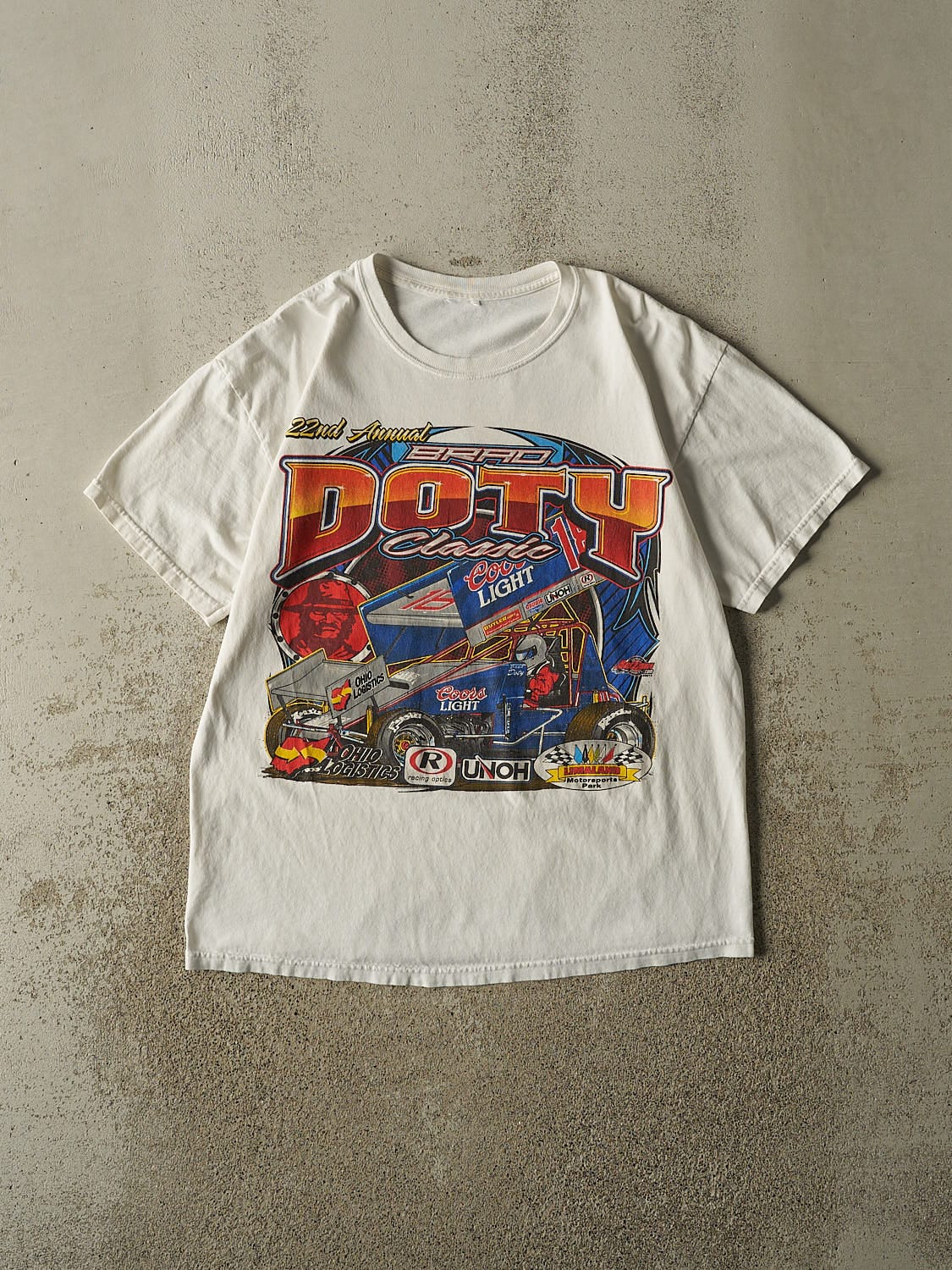 Vintage 10' White Coors Light Brad Doty Racing Tee (L)