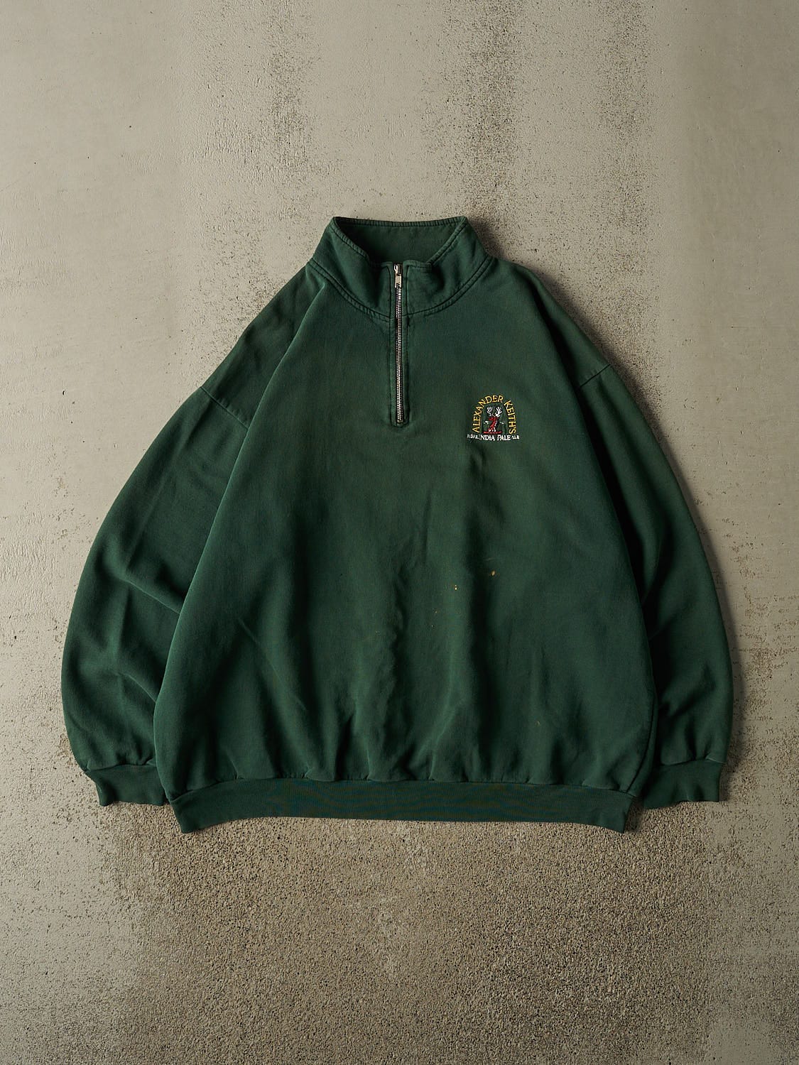 Vintage 90s Green Alexandar Keiths Embroidered Quarter Zip Sweater (L/XL)