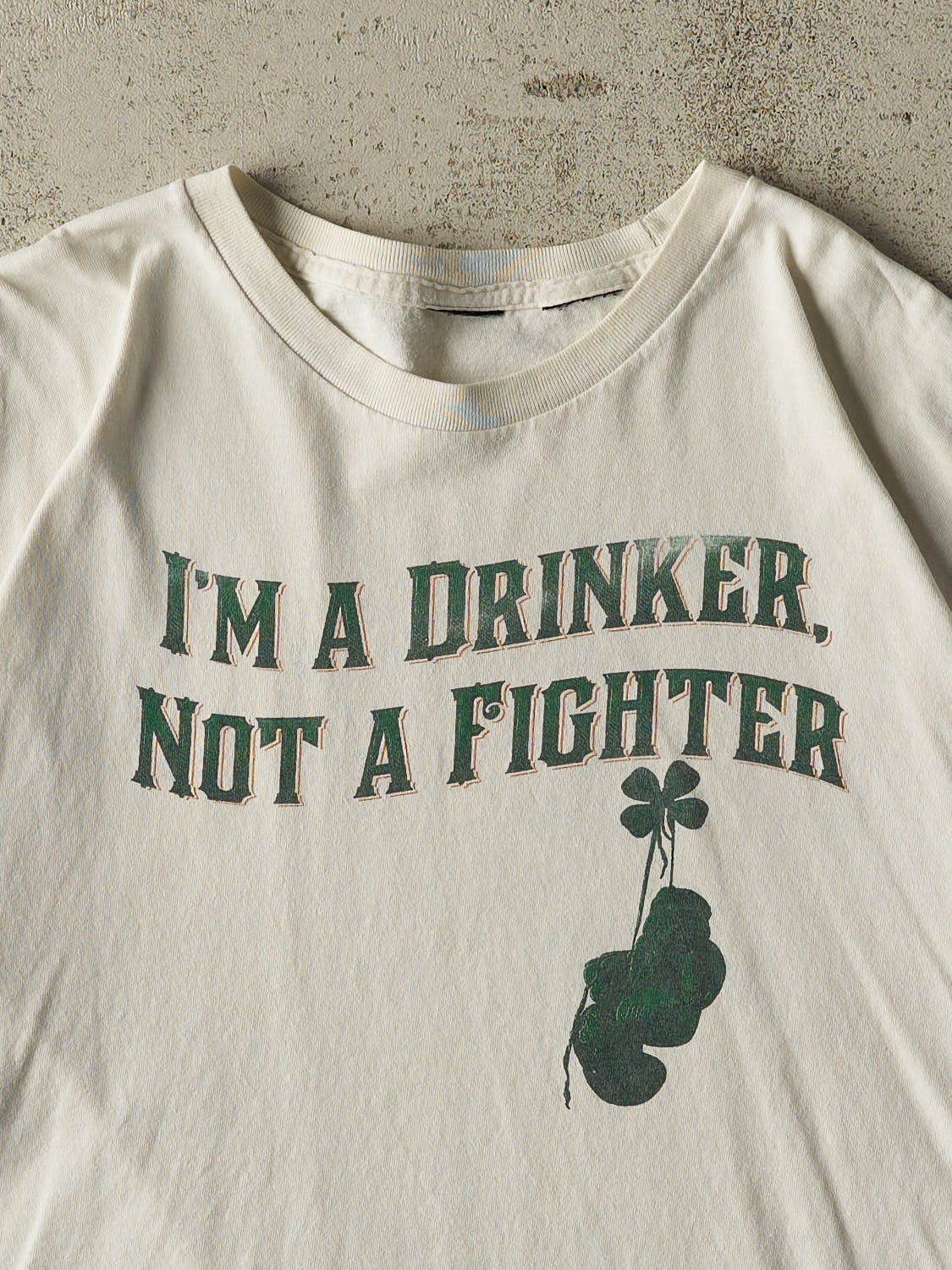 Vintage 90s White "I'm A Drinker, Not A Fighter" Tee (XL/XXL)