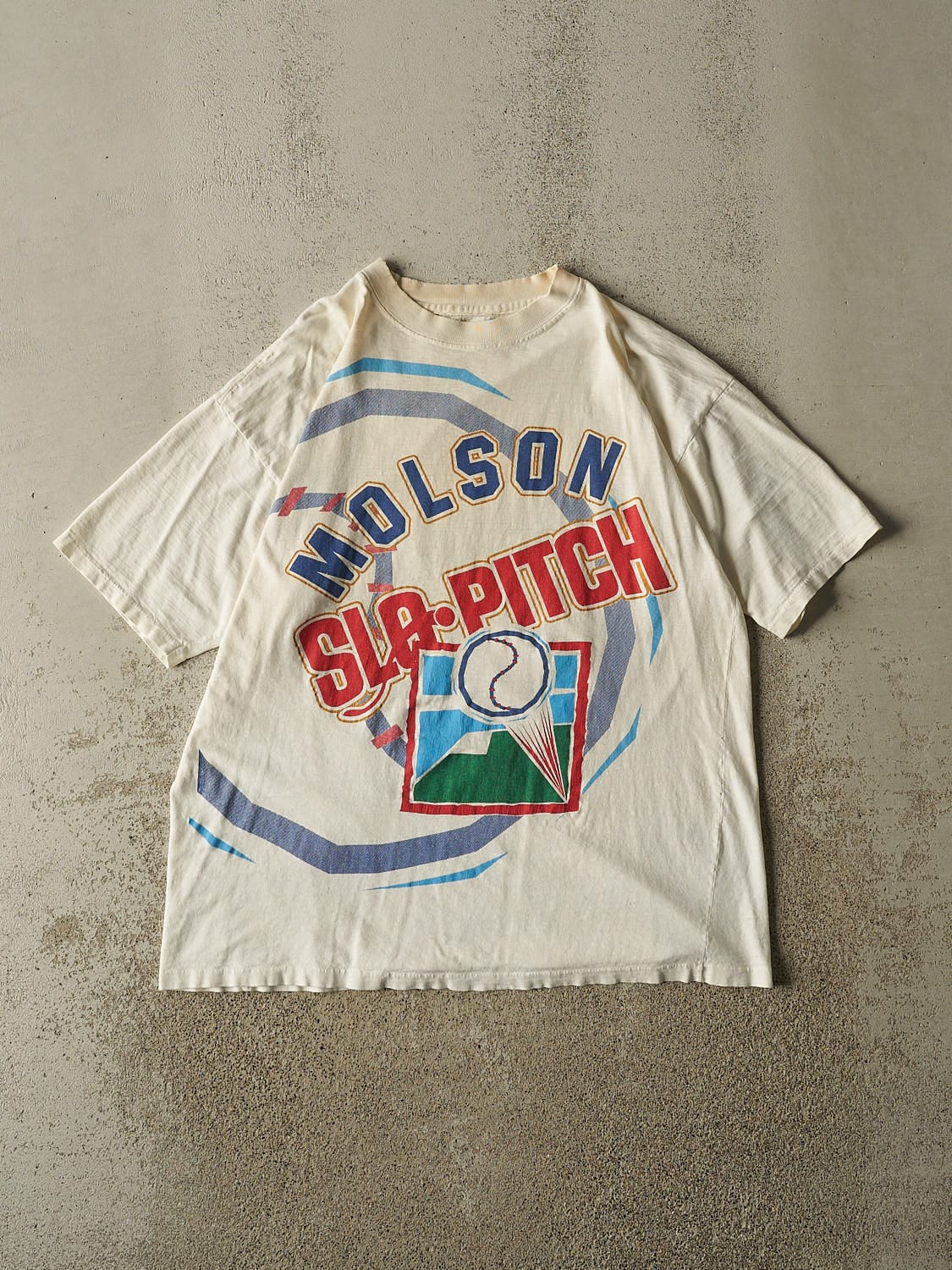 Vintage 80s Beige Molson Slo Pitch Single Stitch Tee (L)