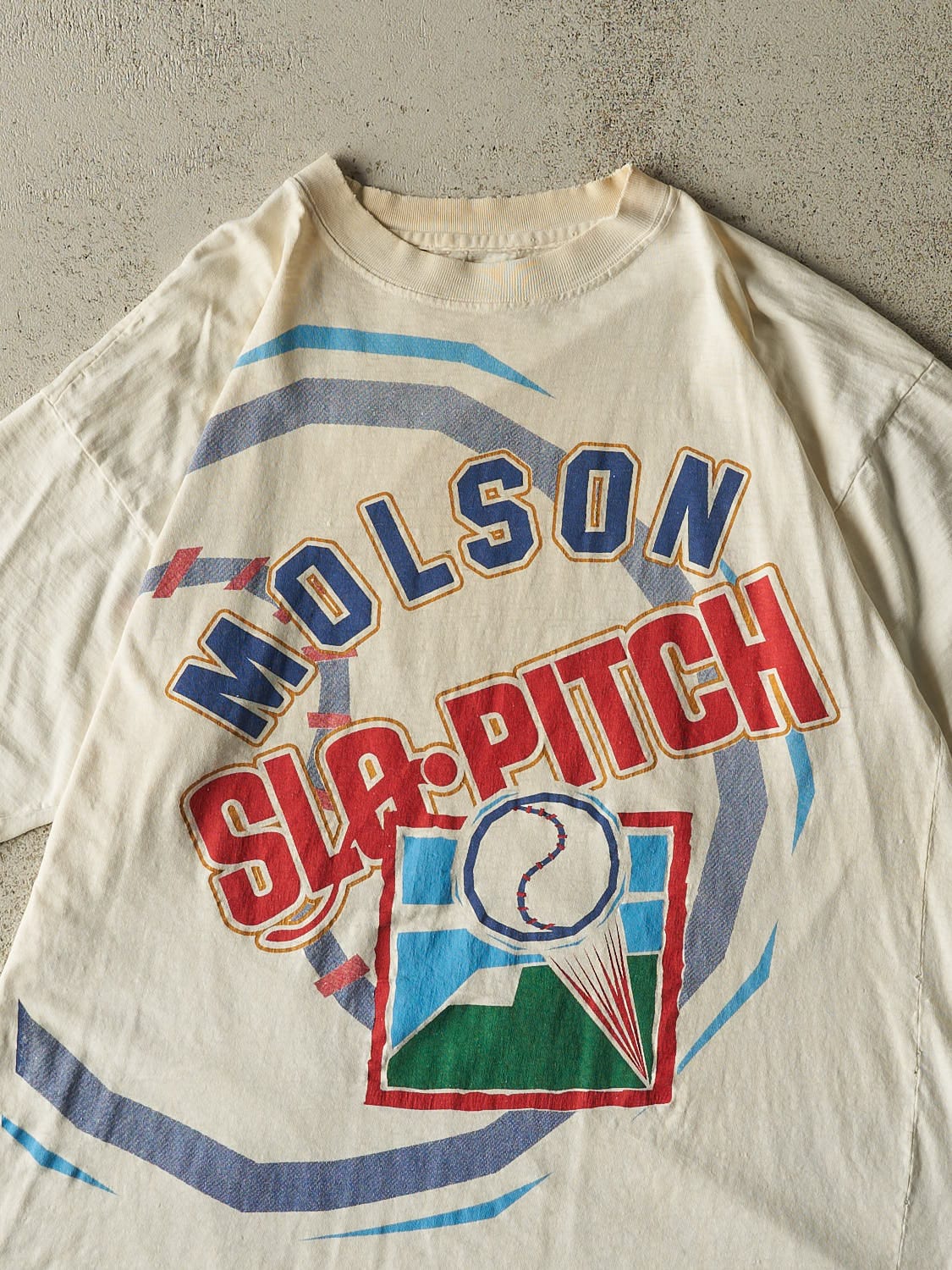 Vintage 80s Beige Molson Slo Pitch Single Stitch Tee (L)