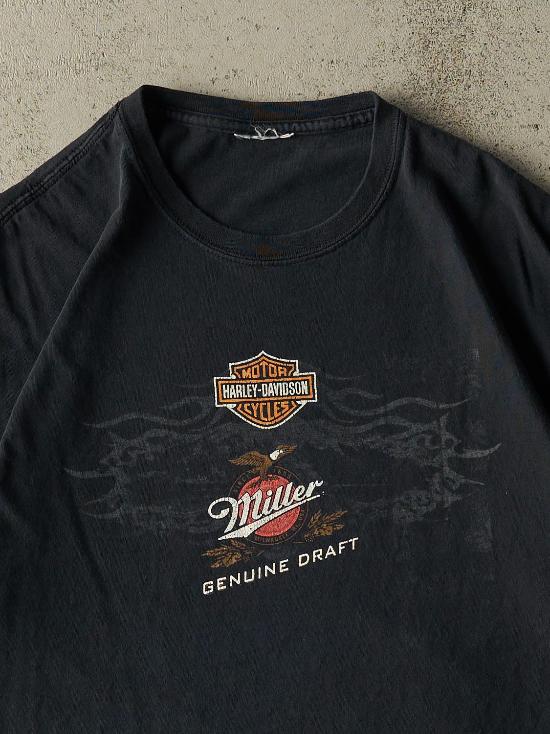 Vintage Y2K Black Harley Davidson Miller Genuine Draft Tee (L/XL)