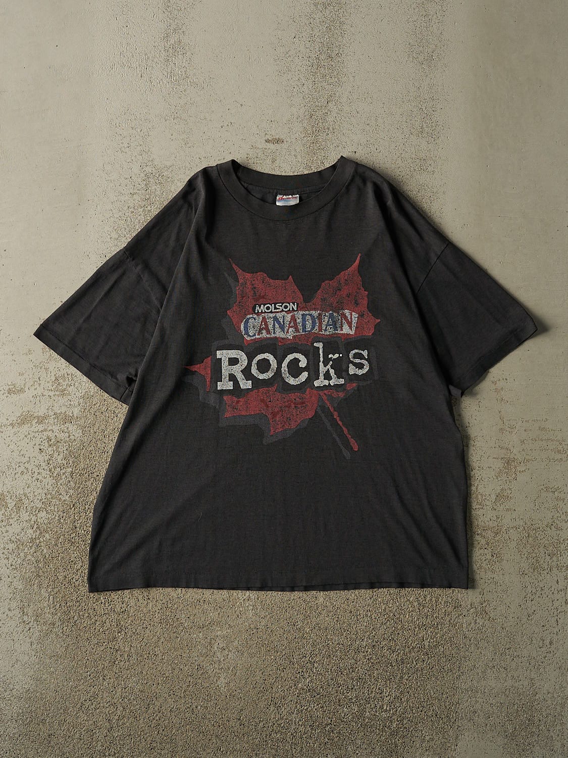 Vintage 90s Faded Black Molson Canadian Rocks Single Stitch Tee (L/XL)