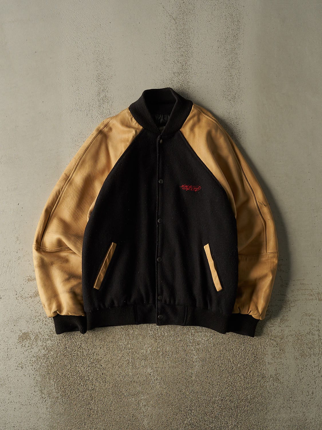 Vintage RARE 90s Black Guinness Embroidered Varsity Jacket (L/XL)