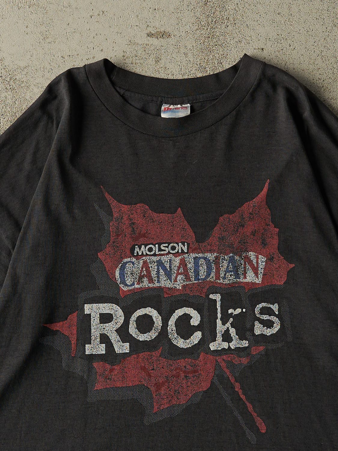 Vintage 90s Faded Black Molson Canadian Rocks Single Stitch Tee (L/XL)