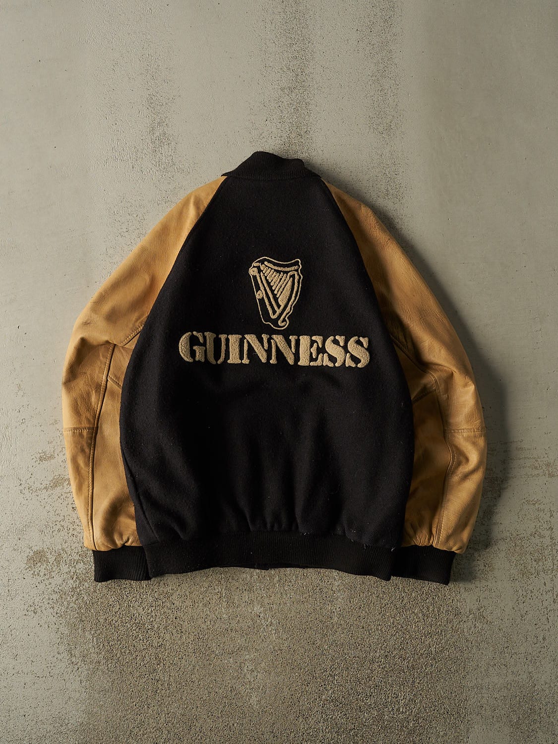 Vintage RARE 90s Black Guinness Embroidered Varsity Jacket (L/XL)