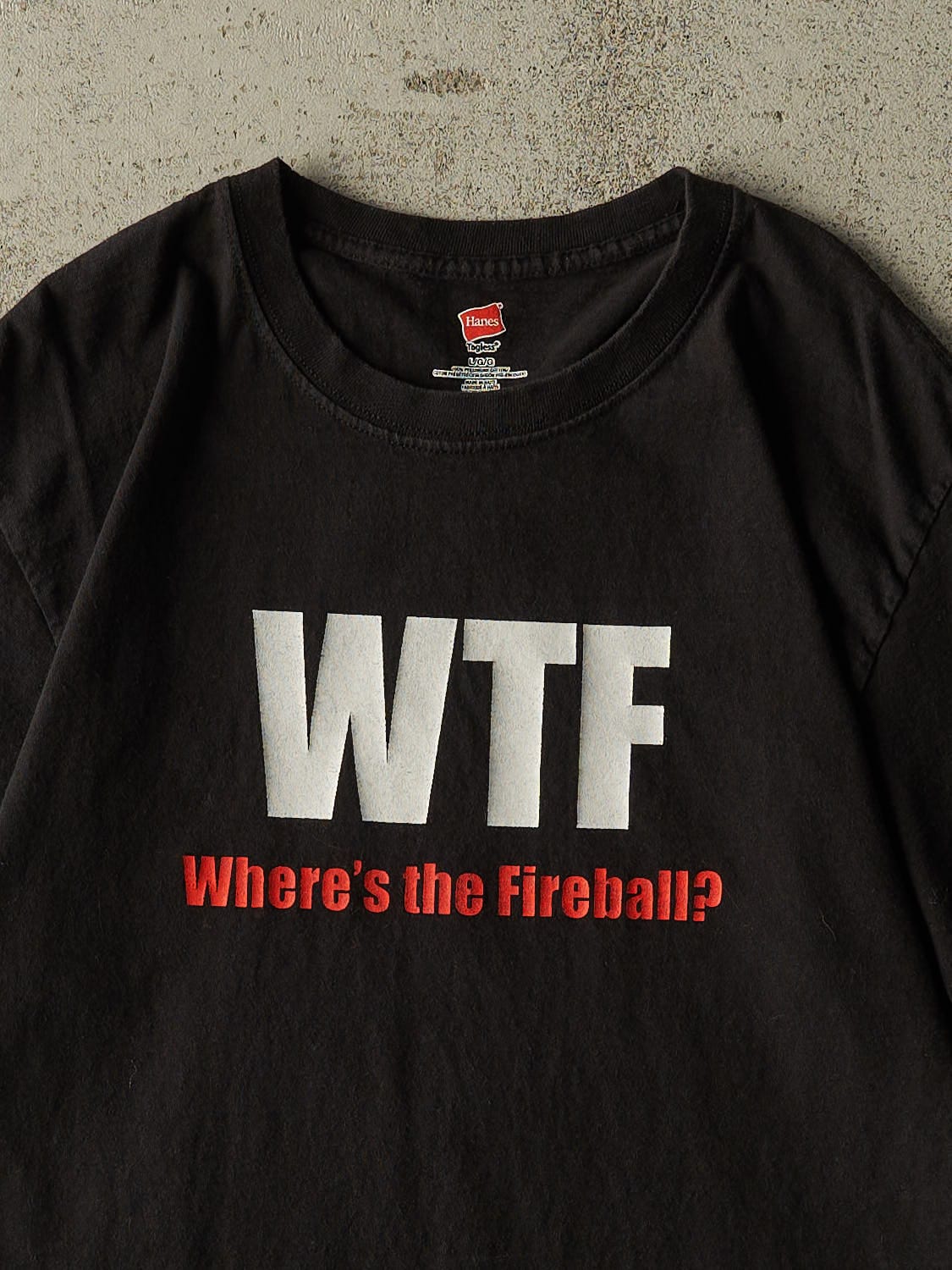 Vintage Y2K Black WTF "Where's the Fireball" Tee (M)