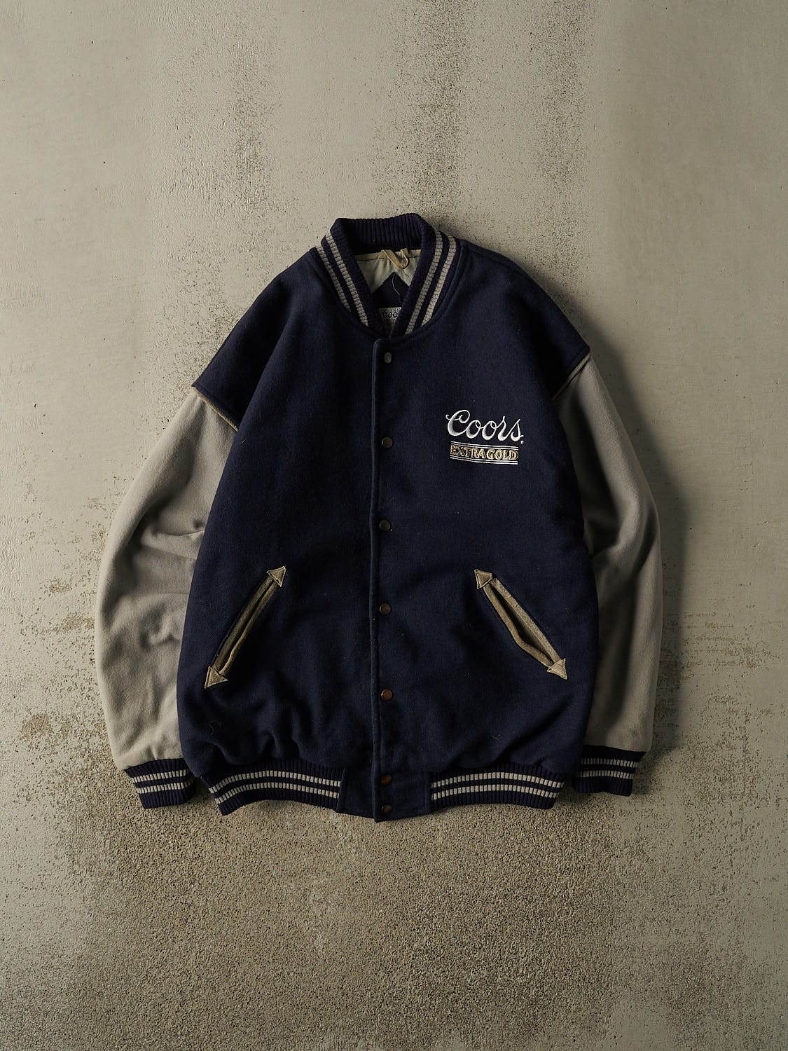 Vintage 90s Navy Blue Coors Extra Gold Varsity Jacket (XL/XXL)