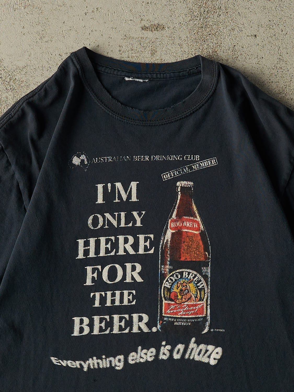 Vintage Y2K Faded Black Roo Brew Beer Tee (S/M)