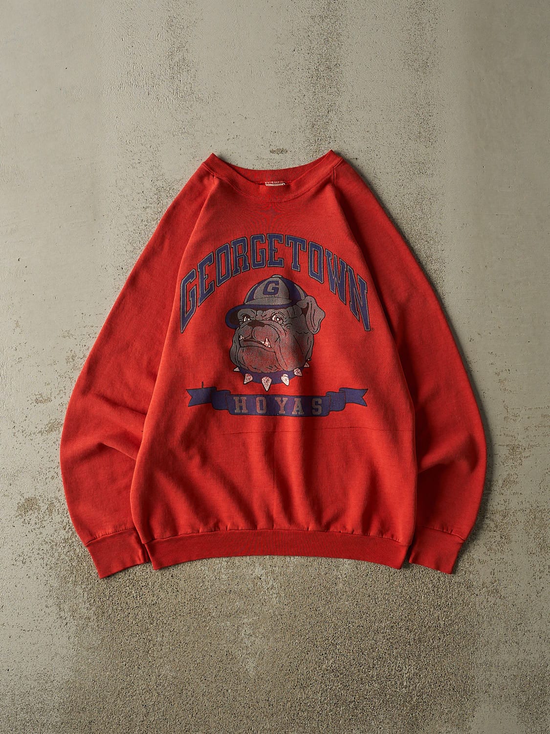 Vintage 80s Sun Faded Red Georgetown University Hoyas Crewneck (L/XL)