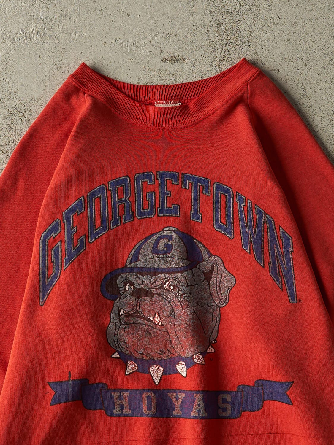 Vintage 80s Sun Faded Red Georgetown University Hoyas Crewneck (L/XL)