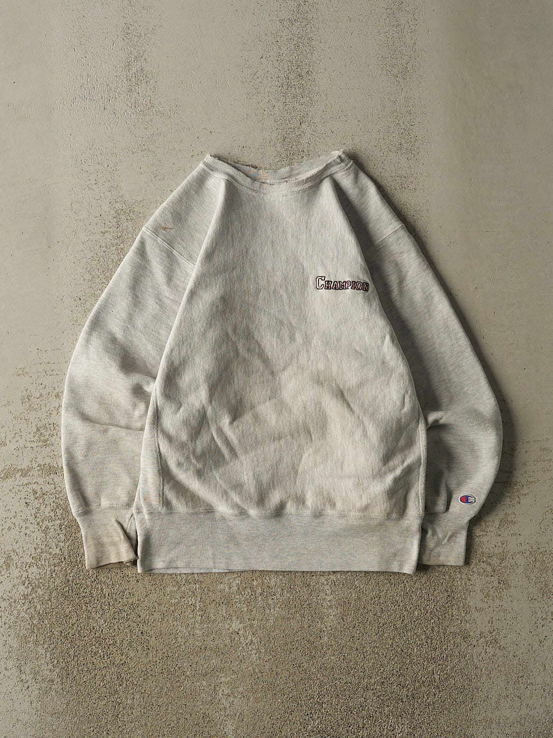 Vintage 80s Heather Grey Champion Reverse Weave Embroidered Crewneck (S/M)