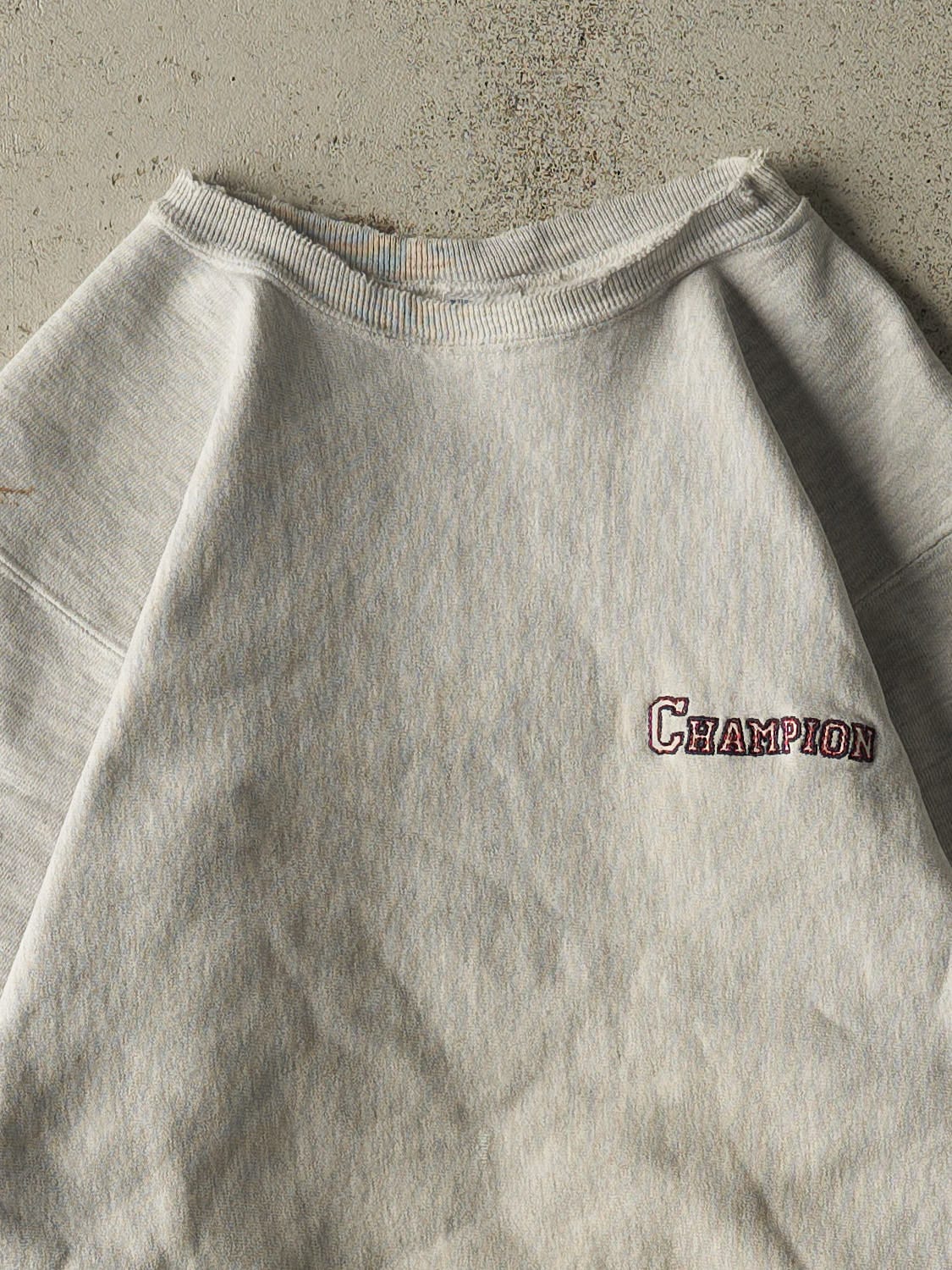 Vintage 80s Heather Grey Champion Reverse Weave Embroidered Crewneck (S/M)