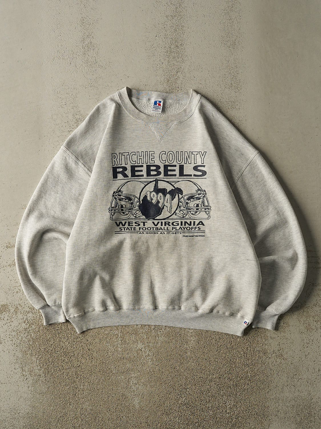 Vintage 94' Heather Grey Russell Athletic Ritchie County Rebels Crewneck (XL/XXL)