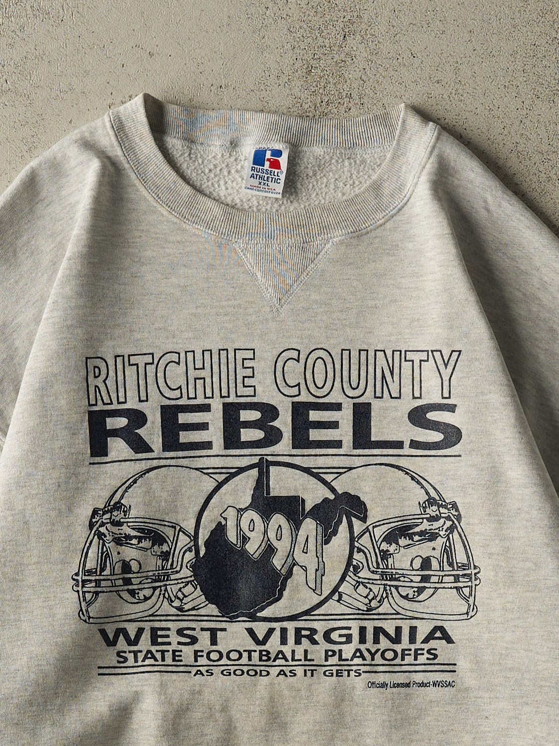Vintage 94' Heather Grey Russell Athletic Ritchie County Rebels Crewneck (XL/XXL)
