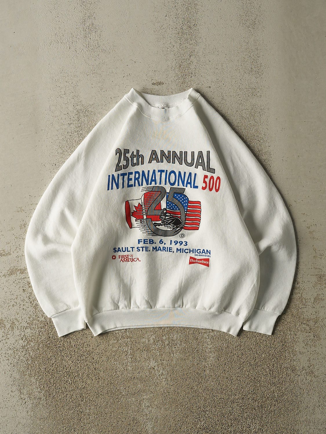 Vintage 93' White 25th Annual International 500 Racing Crewneck (S/M)