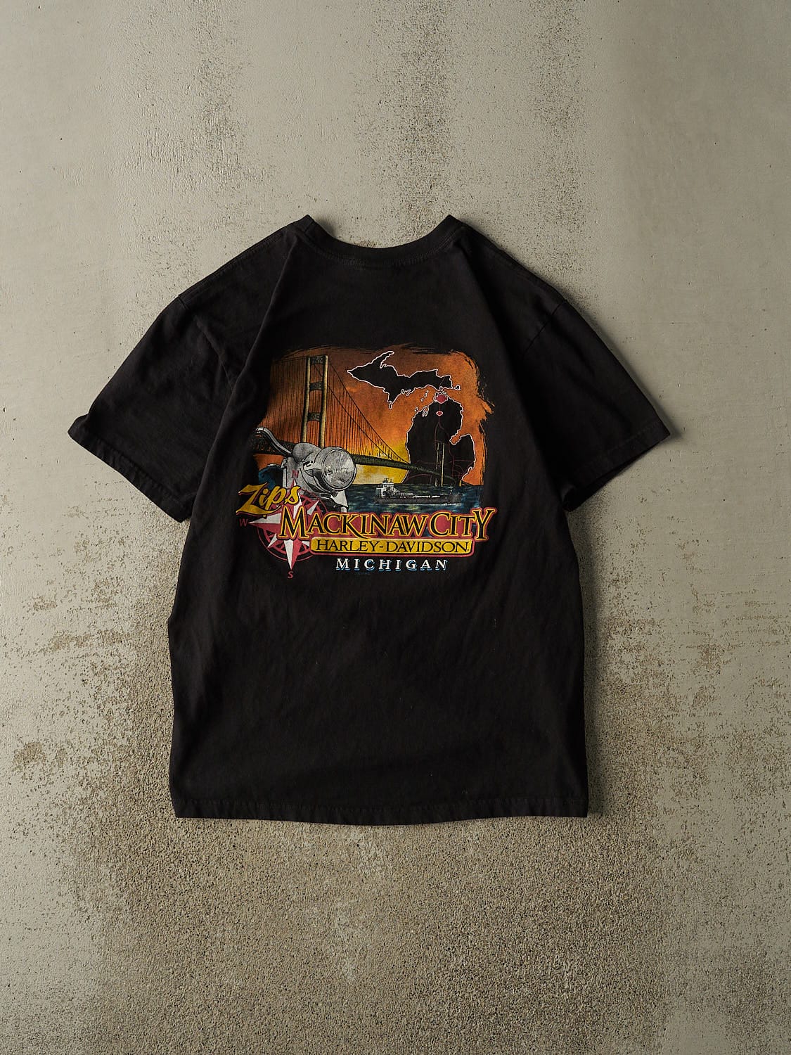 Vintage 07' Black Harley Davidson Mackinaw City MI Tee (L/XL)