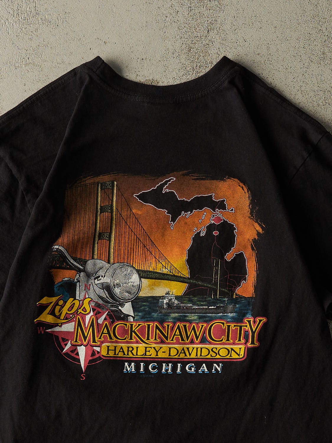 Vintage 07' Black Harley Davidson Mackinaw City MI Tee (L/XL)