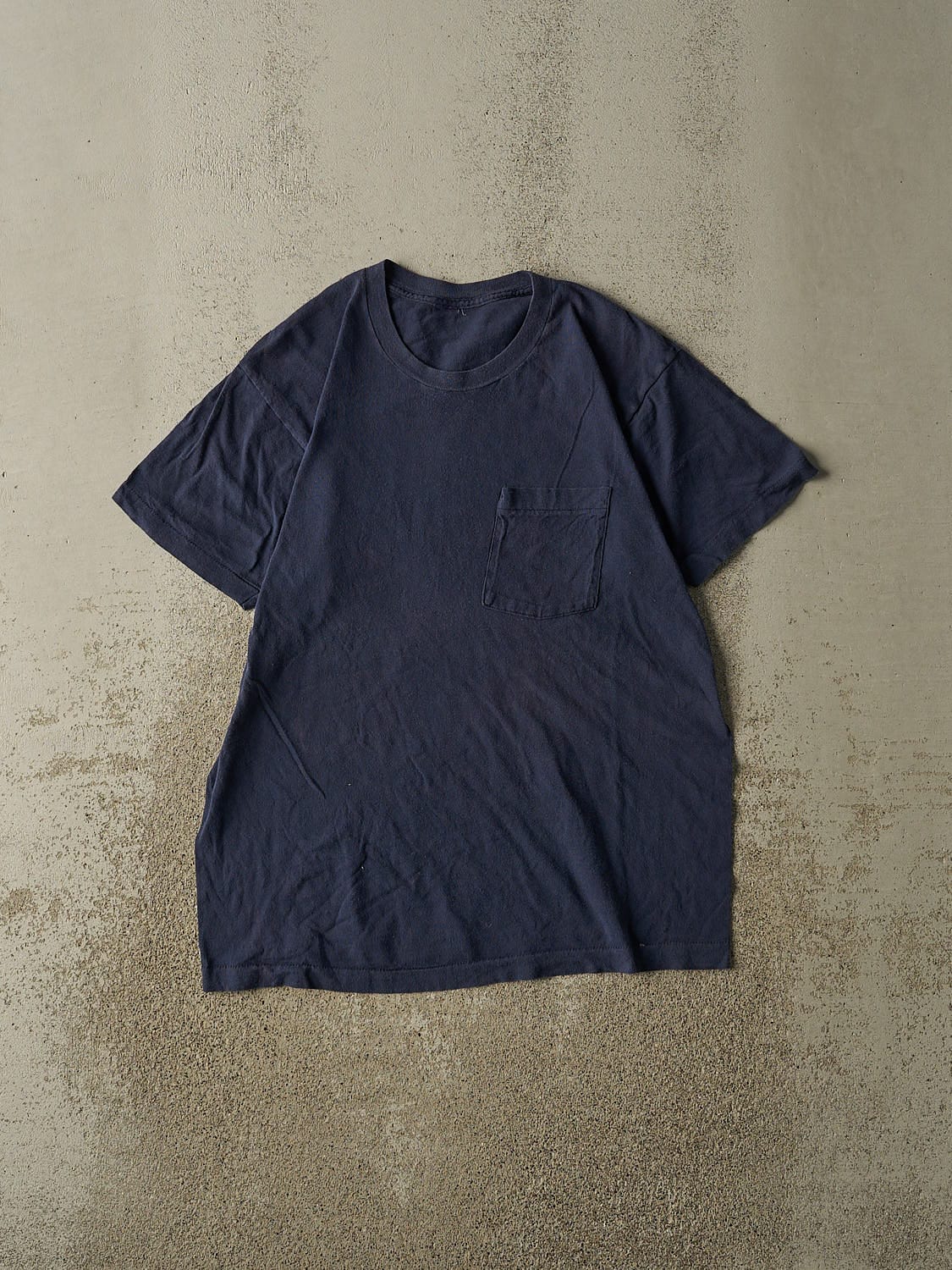 Vintage 80s Navy Blue Blank Single Stitch Pocket Tee (M/L)