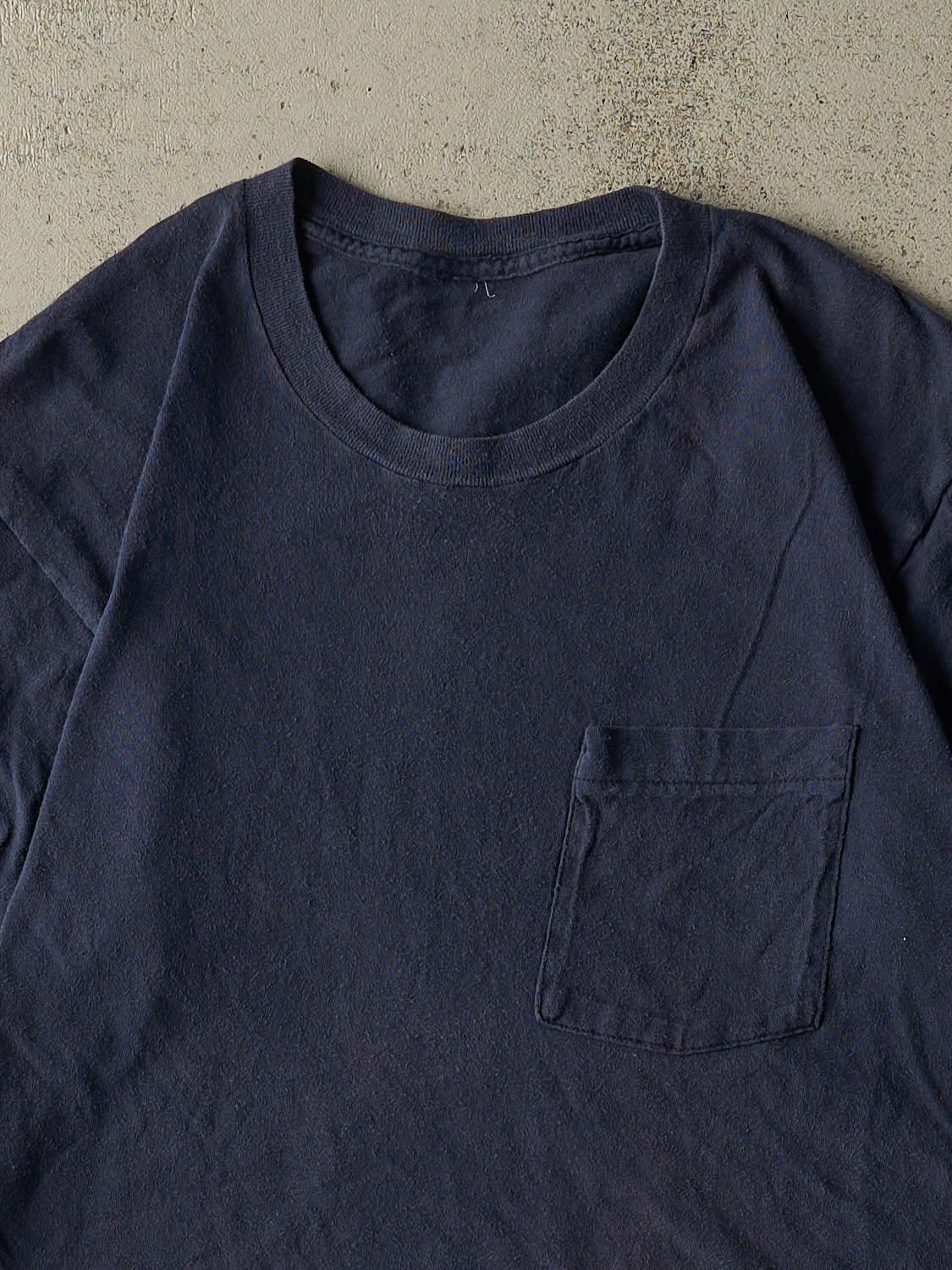 Vintage 80s Navy Blue Blank Single Stitch Pocket Tee (M/L)