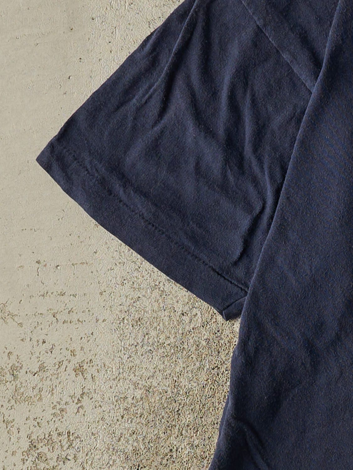 Vintage 80s Navy Blue Blank Single Stitch Pocket Tee (M/L)
