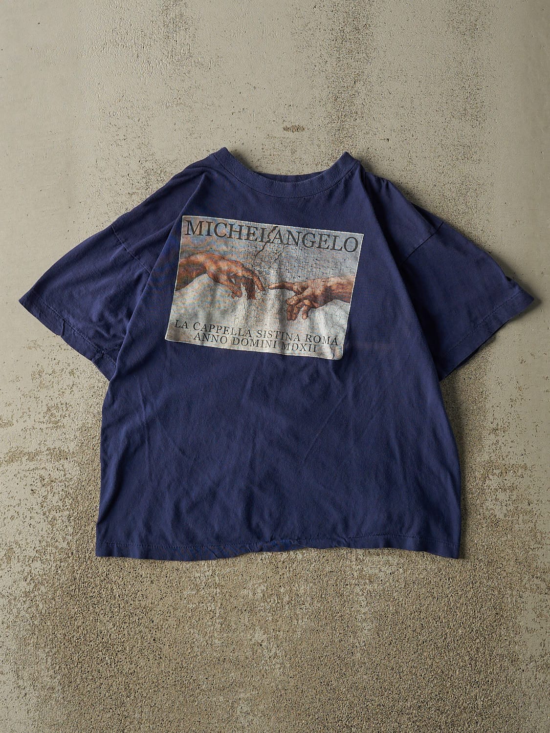 Vintage 90s Navy Blue Michelangelo Single Stitch Tee (XS/S)