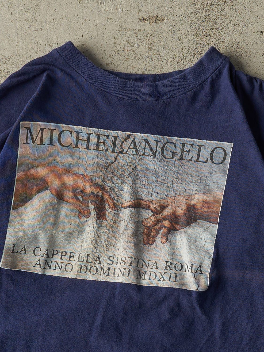 Vintage 90s Navy Blue Michelangelo Single Stitch Tee (XS/S)