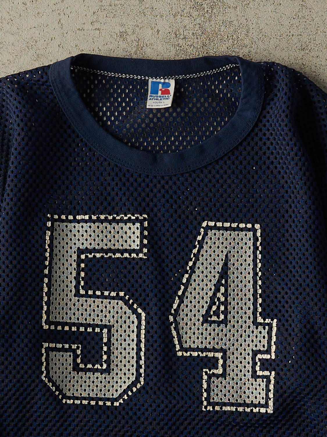 Vintage 80s Navy Blue Russell Athletic Football Jersey (S)
