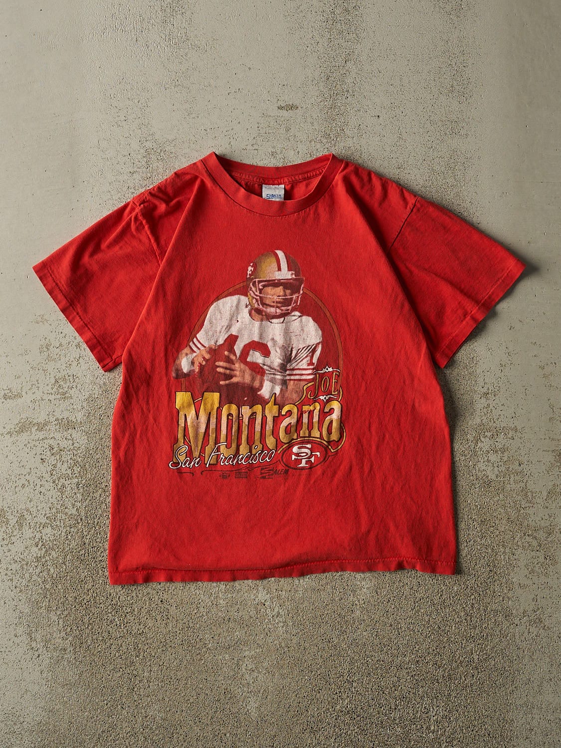 Vintage 90' Red San Francisco 49ers Joe Montana Single Stitch Tee (S/M)