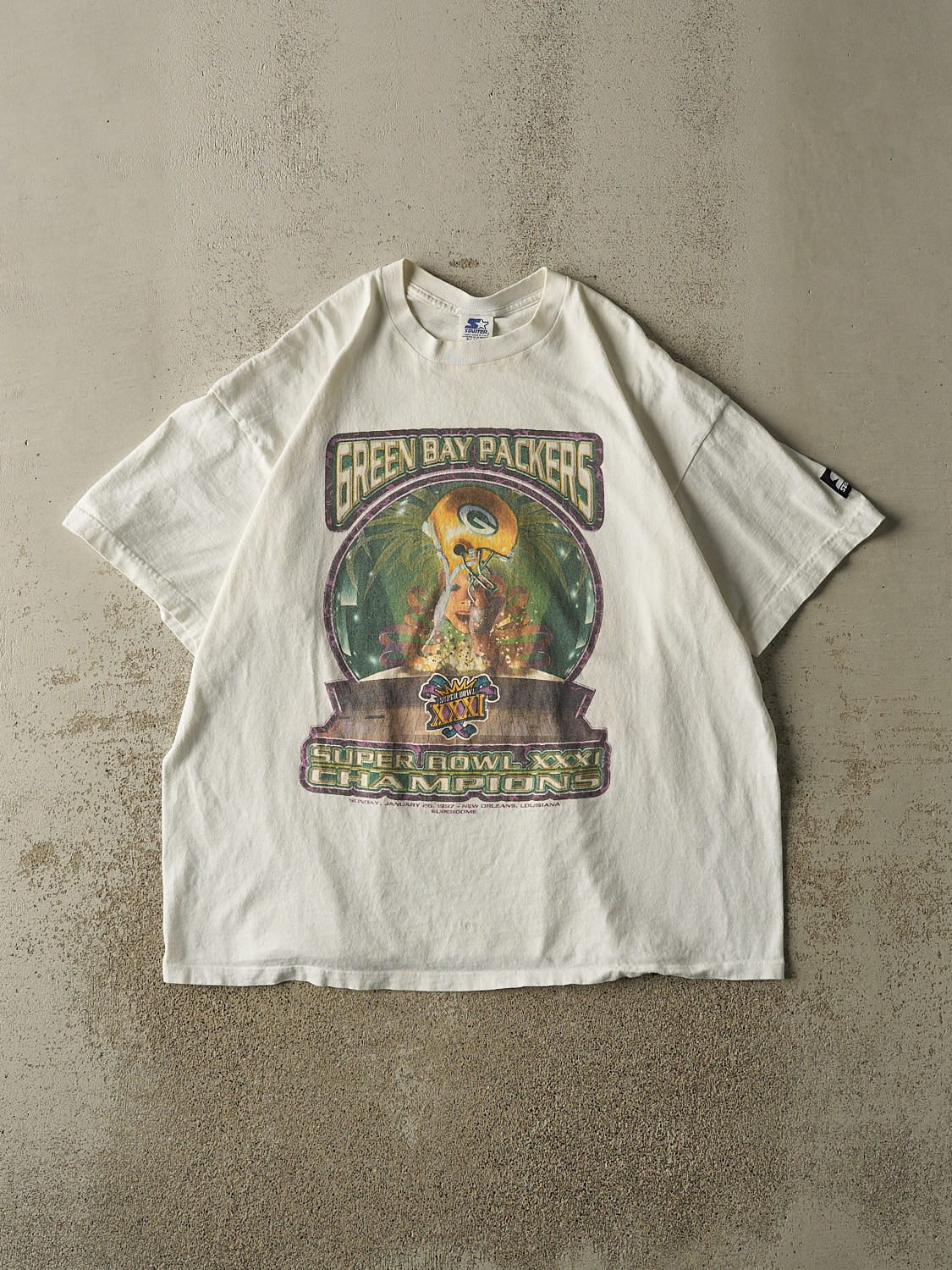 Vintage 97' White Green Bay Packers Super Bowl XXXI Champions Tee (XL/XXL)