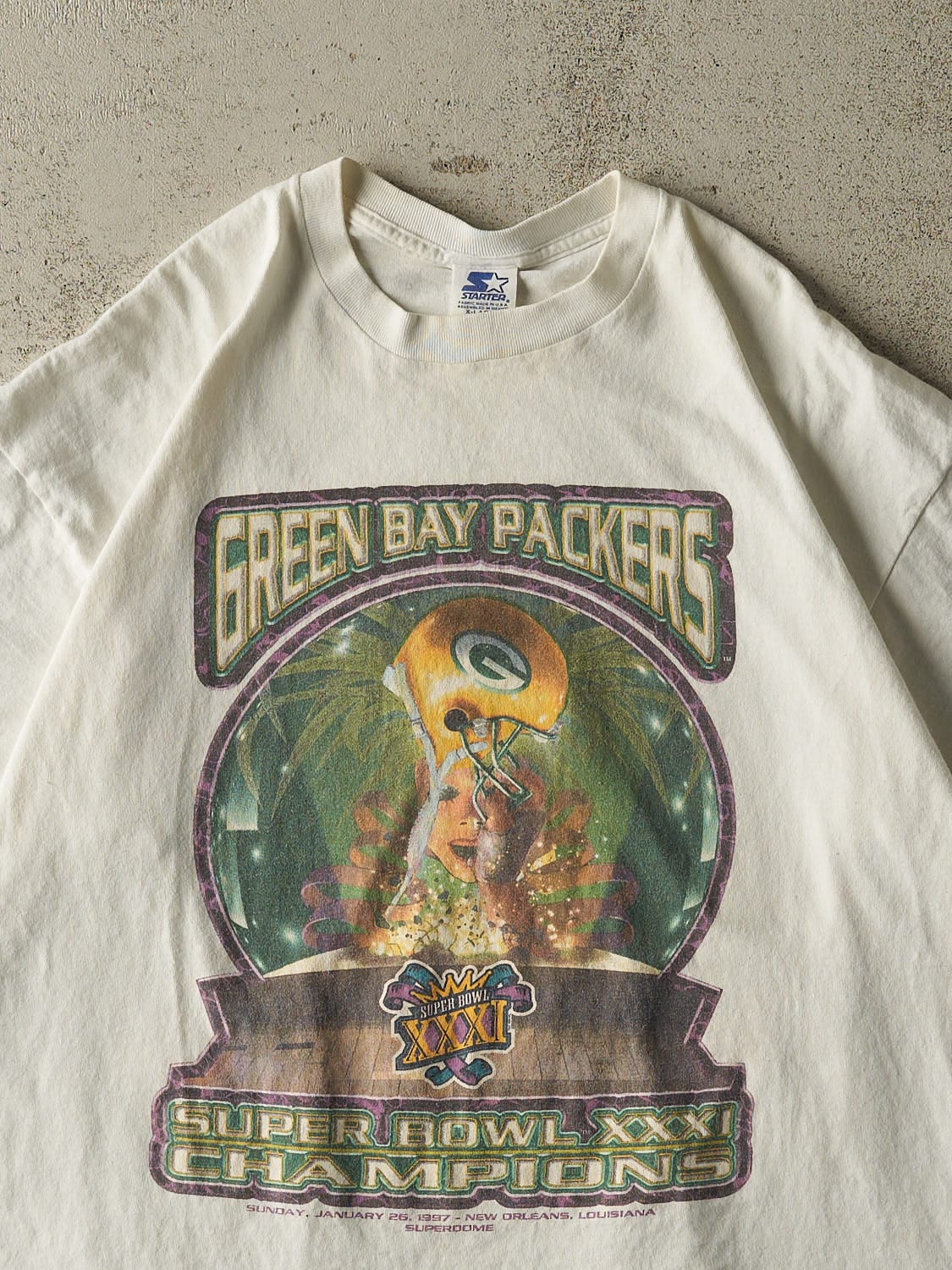 Vintage 97' White Green Bay Packers Super Bowl XXXI Champions Tee (XL/XXL)