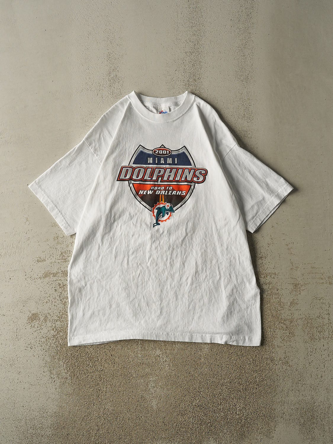 Vintage 01' White Miami Dolphins Season Schedule Tee (XXL)