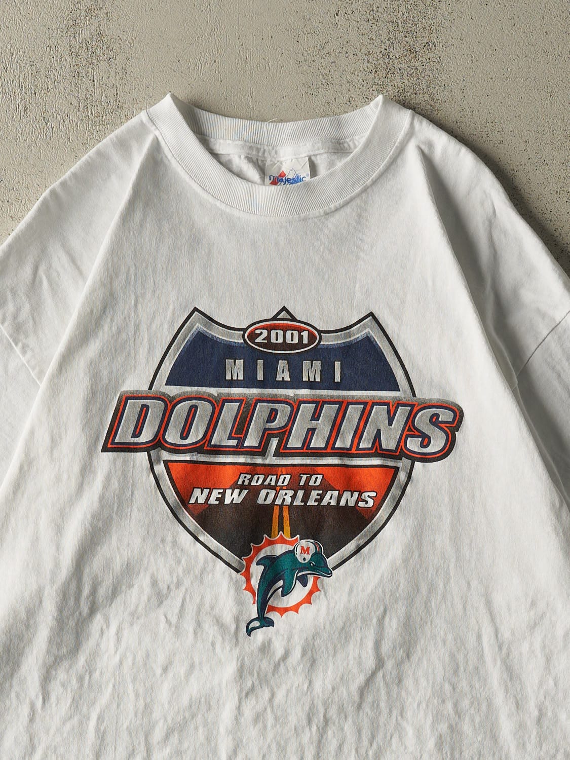 Vintage 01' White Miami Dolphins Season Schedule Tee (XXL)