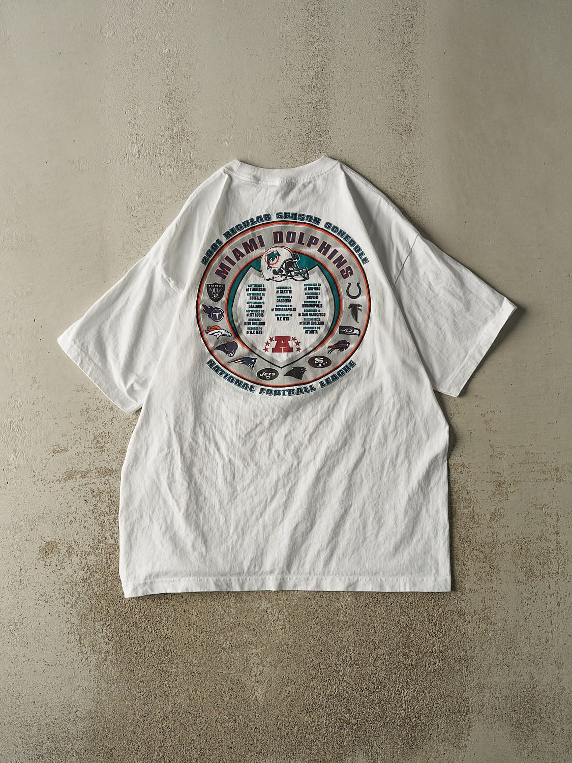 Vintage 01' White Miami Dolphins Season Schedule Tee (XXL)