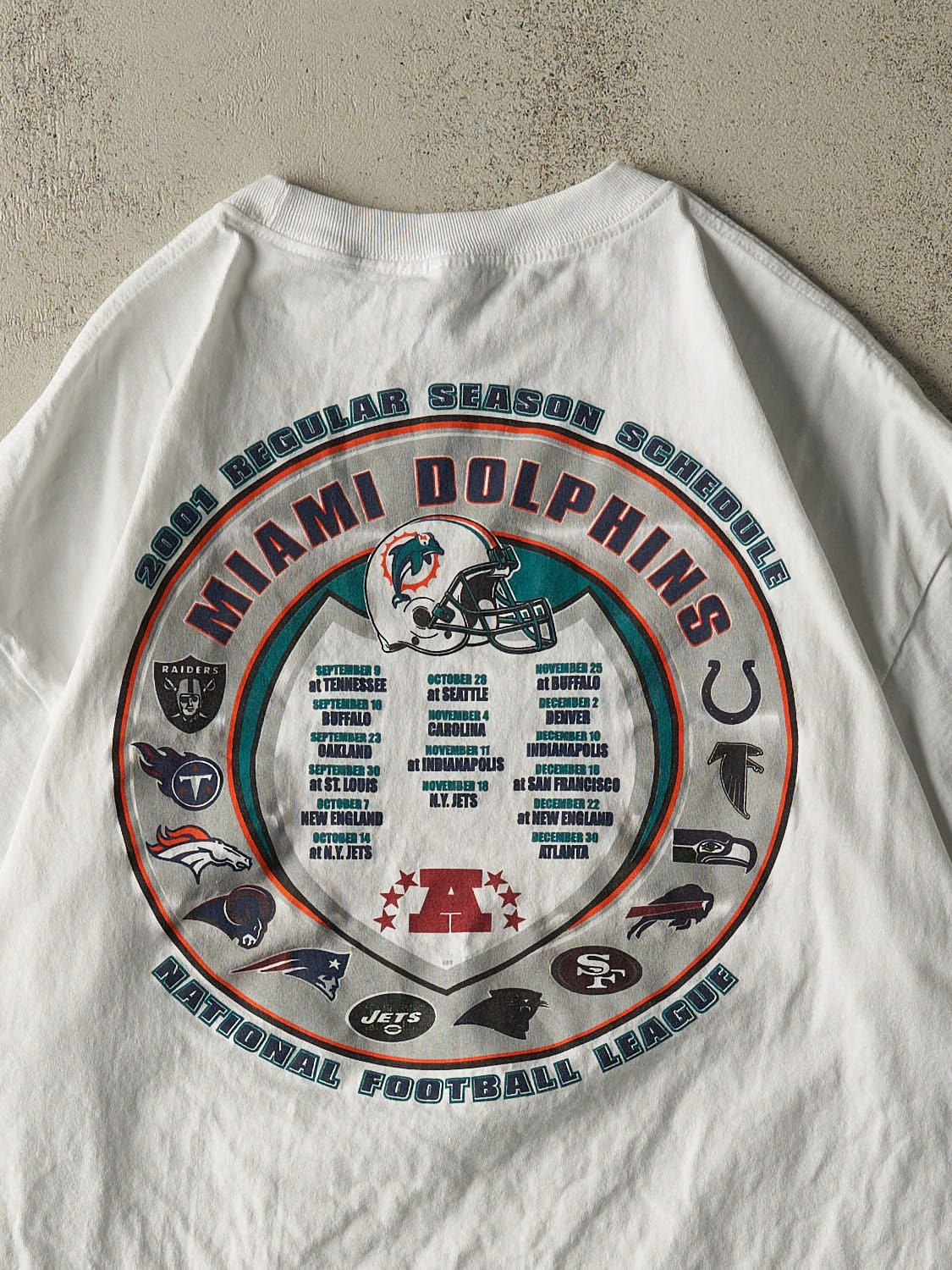 Vintage 01' White Miami Dolphins Season Schedule Tee (XXL)