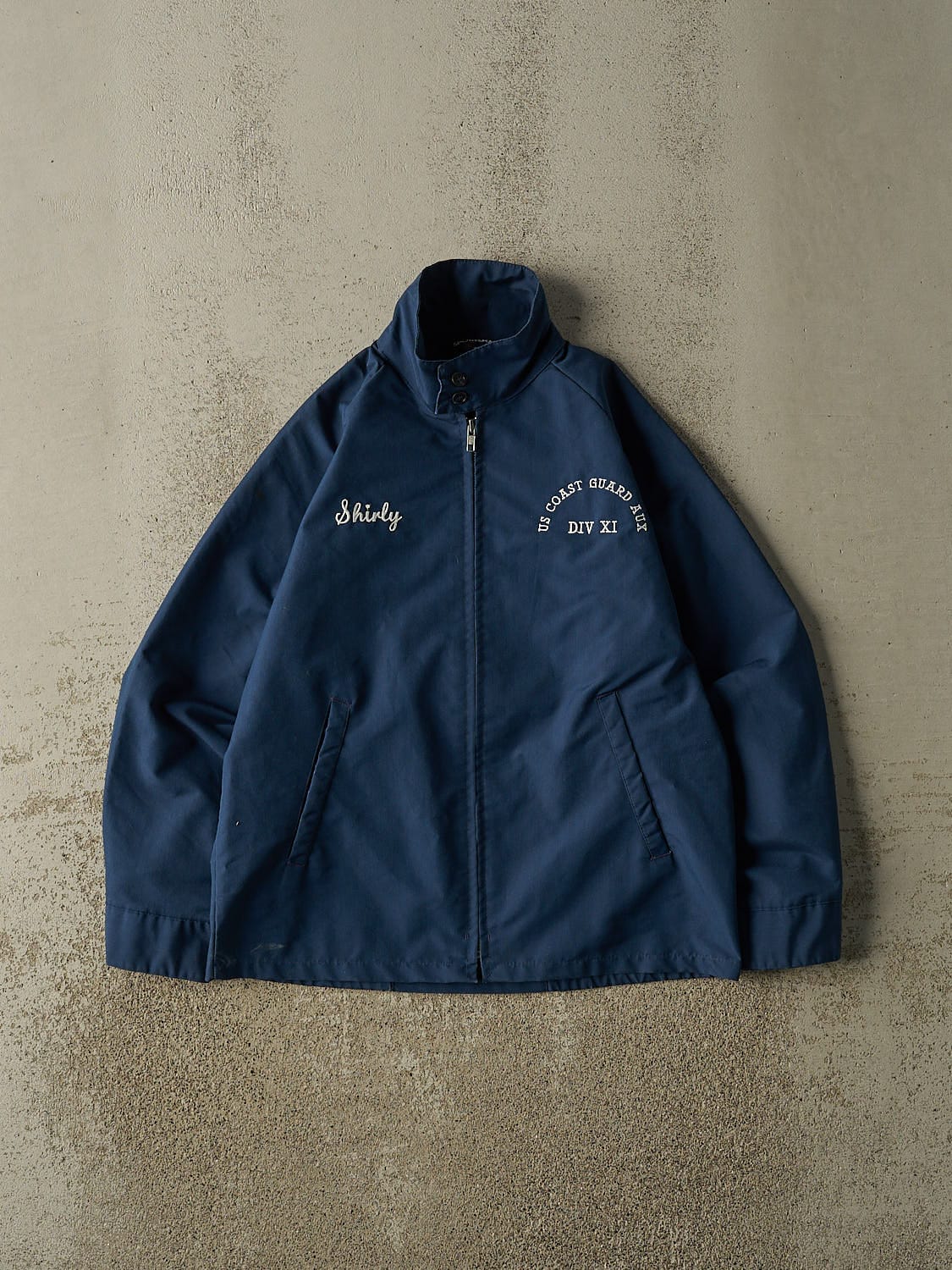Vintage 80s Navy Blue US Coast Guard Embroidered Harrington Jacket (XS/S)