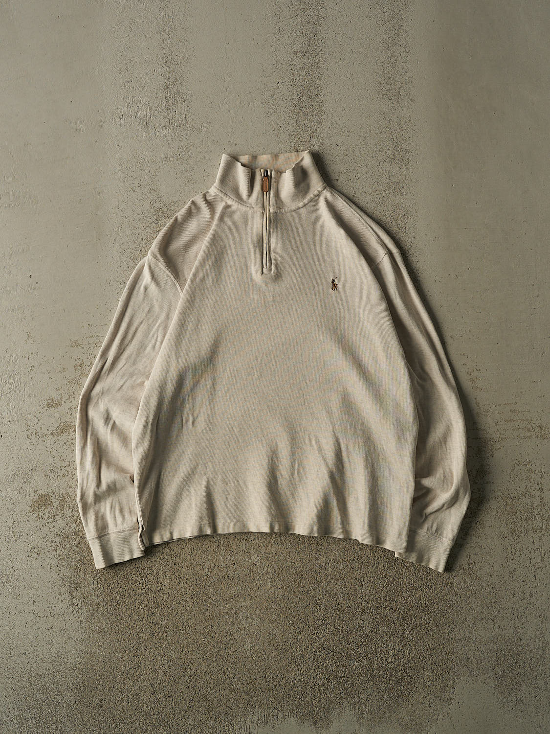 Vintage Y2K Beige Polo Embroidered Quarter Zip Knit (L)