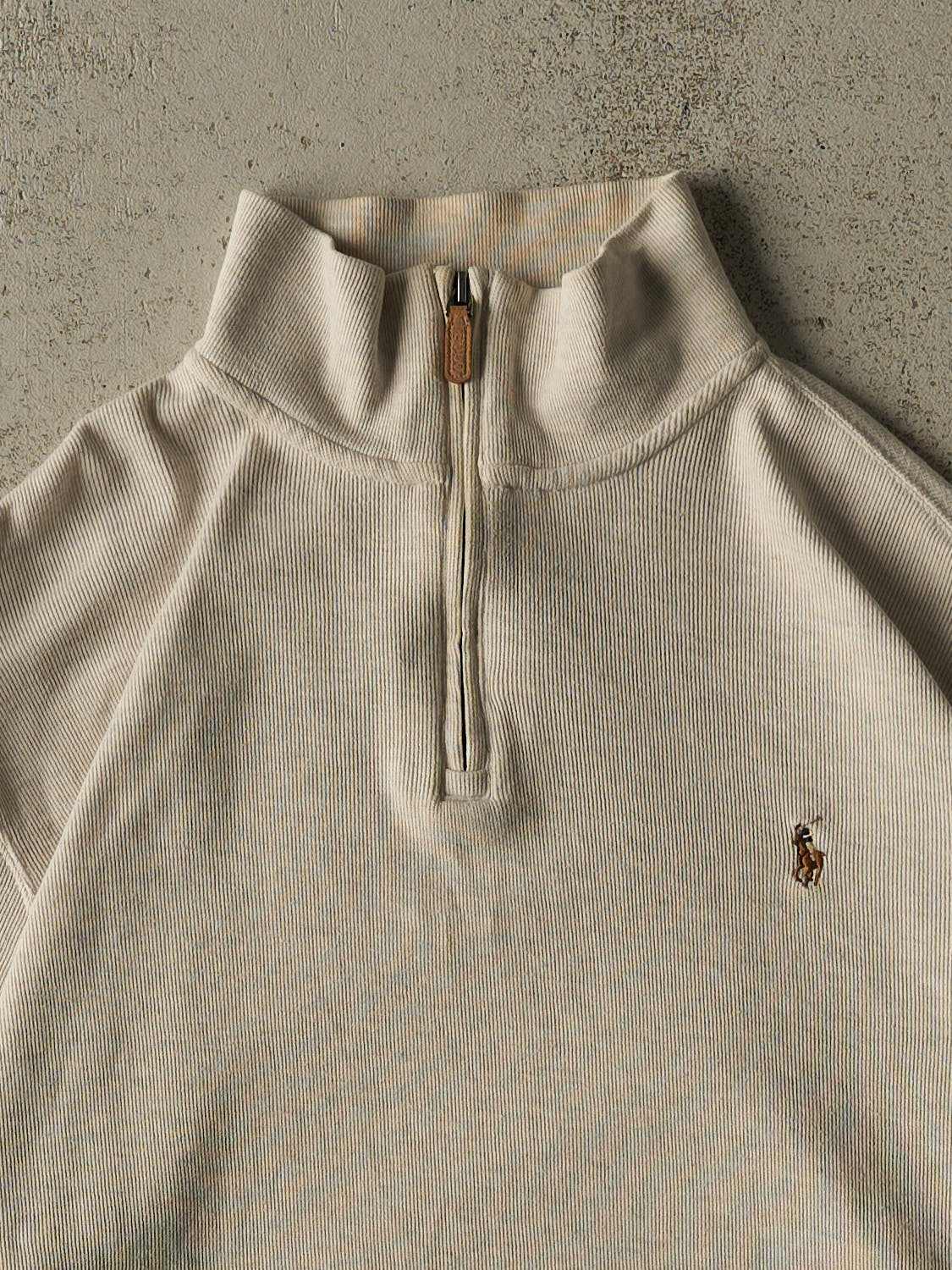Vintage Y2K Beige Polo Embroidered Quarter Zip Knit (L)