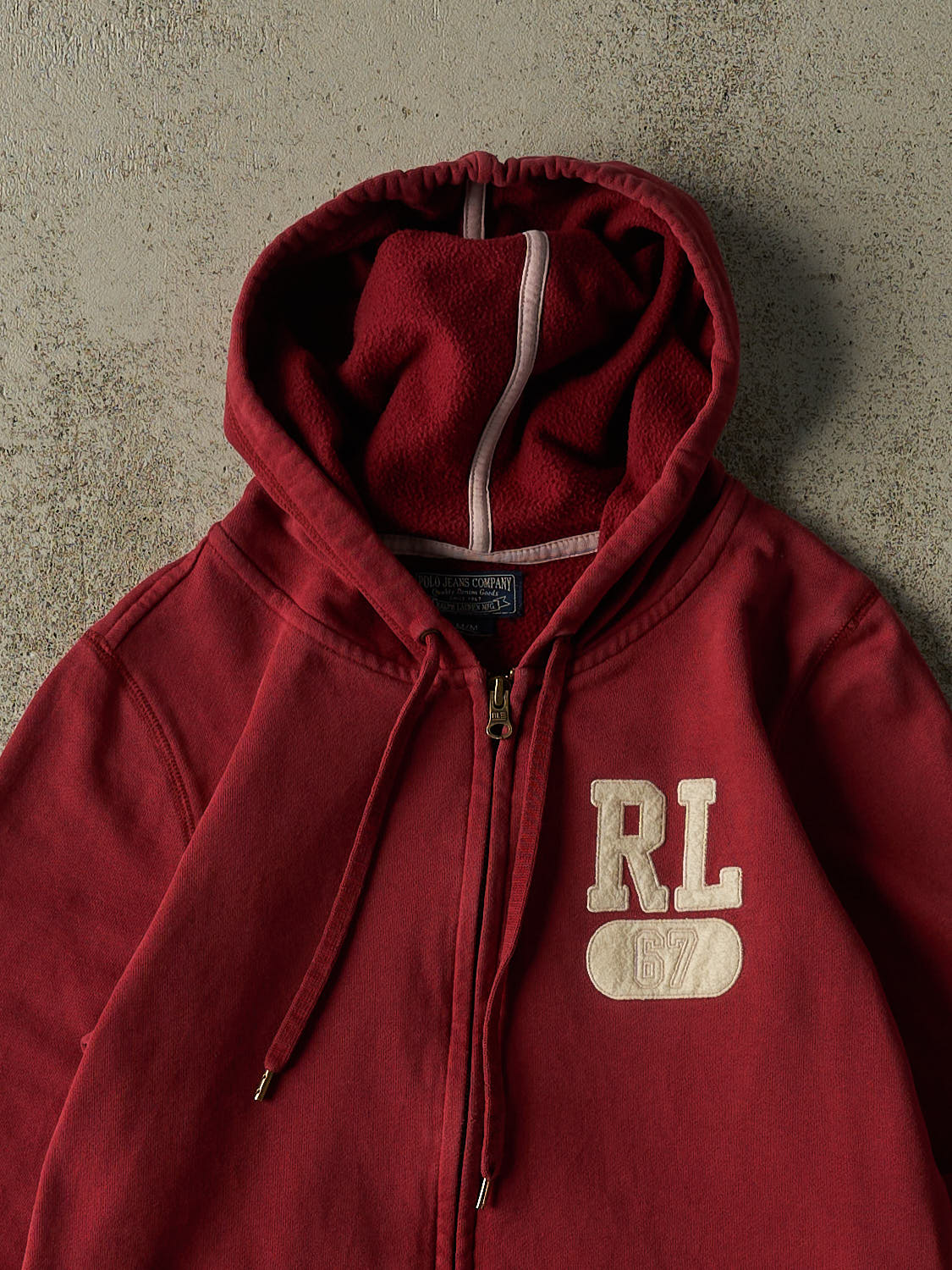 Vintage Y2K Red Polo Jeans Embroidered Zip Up Hoodie (XS/S)
